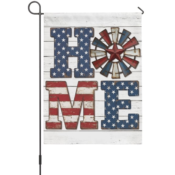 Rustic Home Garden Flags For Outdoor, Windmill Stars Stripes Wood Grain USA Flag Small Double Side Yard Flags Weather Proof Garden Decor for Lawn Outside Holiday 12 x 18 Inches