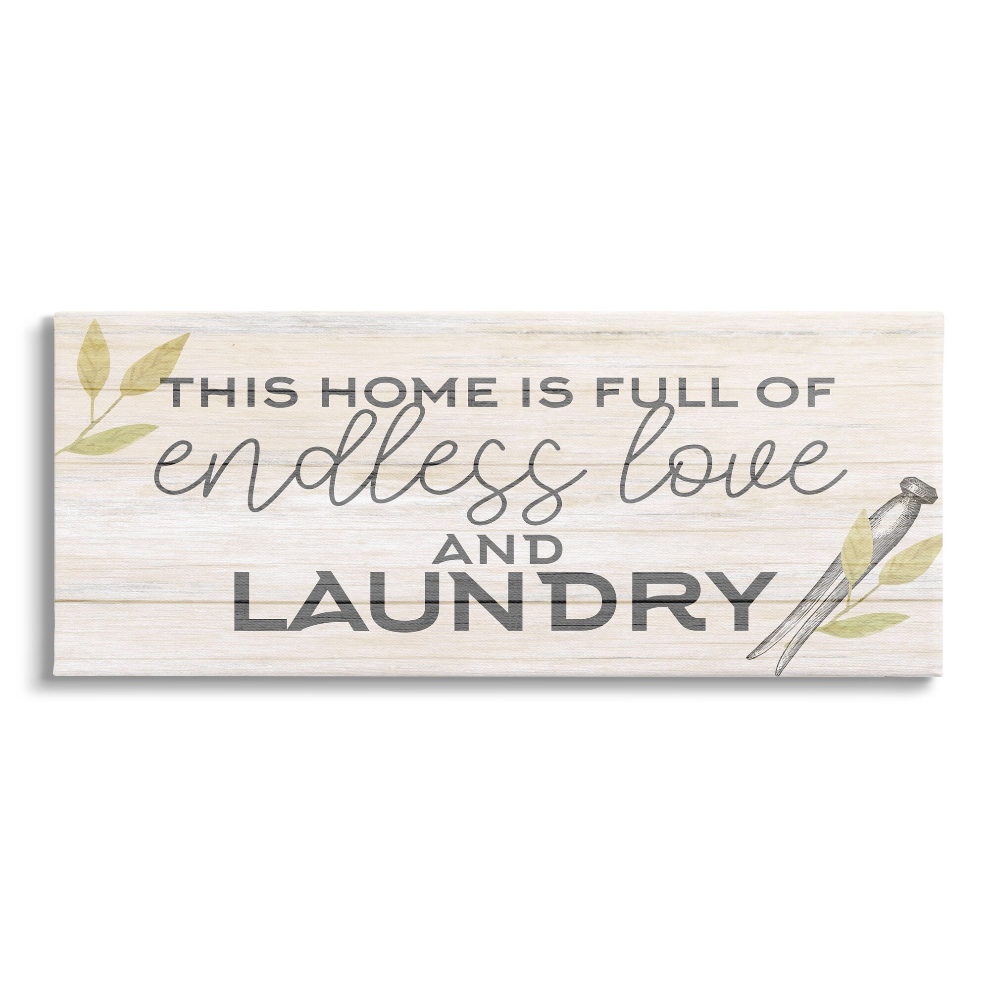 Rustic Home Laundry Clothespin Sign Botanical Motif Inspirational Graphic Art Gallery-Wrapped Canvas Print Wall Art