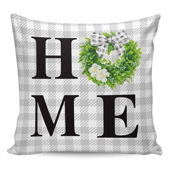 Rustic Home Pillow Covers 26x26 Inch Decorative Throw Pillow Cover, Green Eucalyptus Leaves Wreath Wooden Plaid Sofa Pillowcases Accent Cushion Case Home Decor Bedroom Living Room
