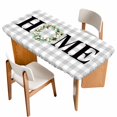 thumbnail image 1 of Rustic Home Table Cloths for 4 Foot Rectangle Tables, Eucalyptus Leaves Farmhouse Wreath Plaid Patio Waterproof Elastic Fitted Tablecloths, Washable Rectangular Table Cover for Camping, 1 of 8