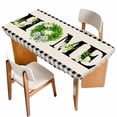 thumbnail image 1 of Rustic Home Table Cloths for 6 Foot Rectangle Tables, Eucalyptus Leaves Floral Beige Buffalo Plaid Patio Waterproof Elastic Fitted Tablecloths, Washable Rectangular Table Cover for Camping, 1 of 8