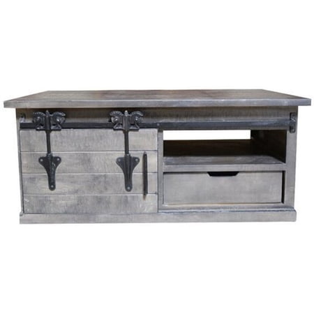 Rustic Homes Solid Wood Sliding Barn Door Coffee Table in Gray
