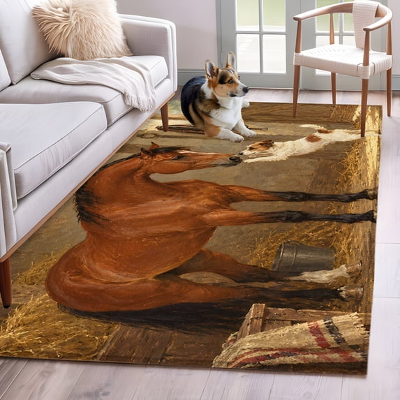 Rustic Horse Dog Non-Slip Non-Shedding Floor Mat, Farmhouse Barn ...