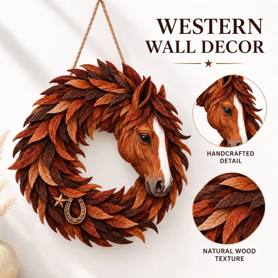 Rustic Horse Head Wreath,Western Farmhouse Wall Decor Horse Head Wreath ...