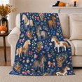thumbnail image 1 of Rustic Horse Roses Wildflowers Navy Design, Playful Festive Scene, Warm Flannel Blanket for Living Room and Family Room, Animal Lovers Christmas Gift, Festive Home Decor, 1 of 5