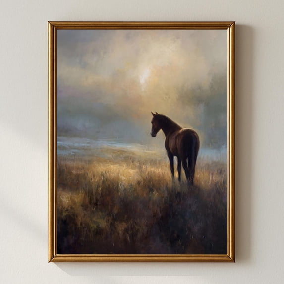 Rustic Horse Design Rustic Horse Wall Art, Moody Horse Standing In Misty Open Field ...
