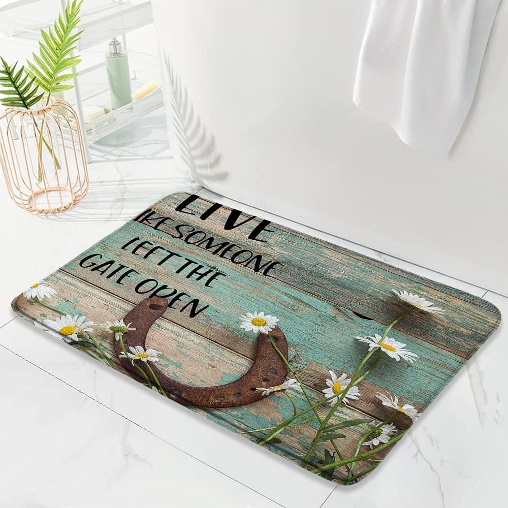 Rustic Horseshoe Barn Daisy Non Slip Rubber Backed Entryway Rugs for