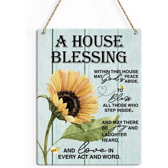 Rustic House Blessing Quote Wood Decor Sign, a House Blessing Within This House Printed Wood Sign Wall Art, Hanging Door Sign, Housewarming Sunflower Decorative Wood Sign Home Decor 8x10