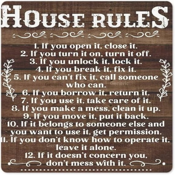 Rustic House Rules Decor Sign, House Rules If You Open It Close It Printed Sign Wall Art, Hanging Door Sign, Decorative Sign Home Decor Metal Tin Sign Wall Decor 8 * 8 in