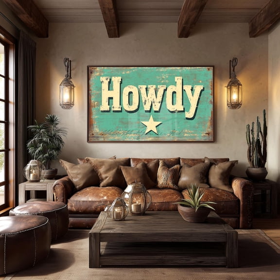Rustic Howdy Print, Western Farmhouse Wall Art Home Decor #3063, Unframed Poster Size 8x12
