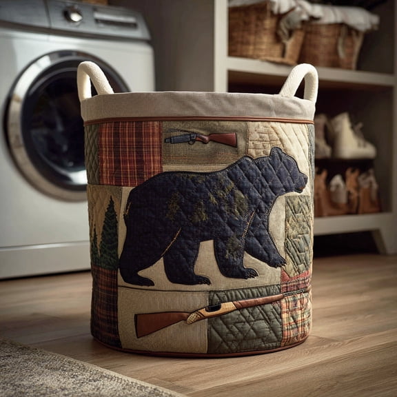 Rustic Hunter Quilted Laundry Basket, Clothes Hamper Storage Bag, Housewarming Gift Ideas, Mother's Day Gifts, Birthday Gift