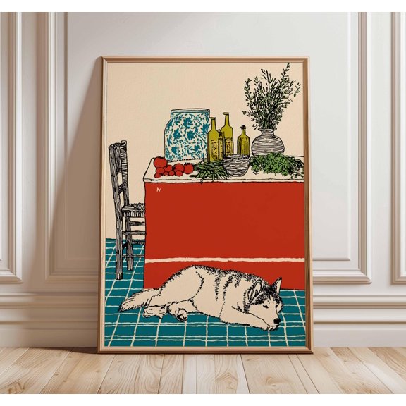 Rustic Husky Dog Kitchen Art Print, Mediterranean, Poster Only