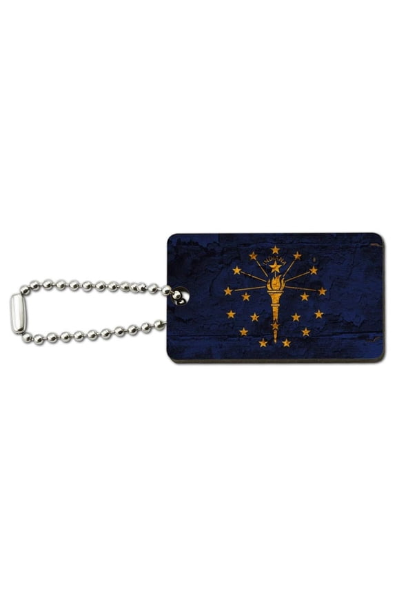 Rustic Indiana State Flag Distressed USA Wood Wooden Rectangle Keychain Key Ring