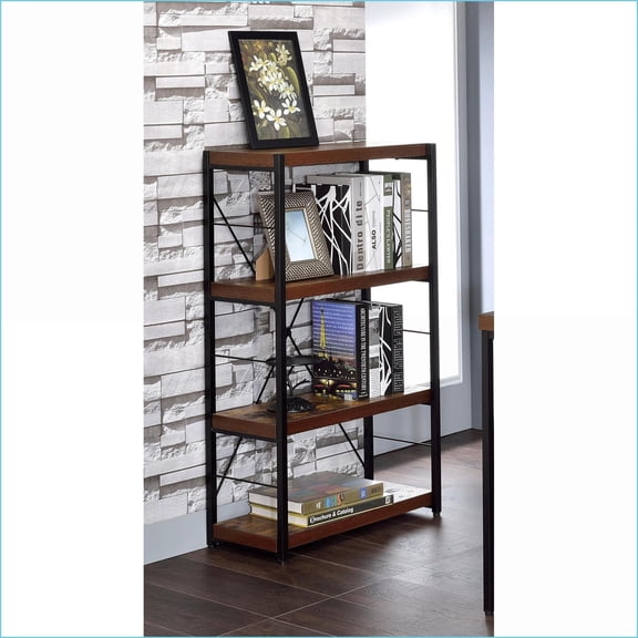Rustic Industrial Bookshelf, Weathered Oak Top & Black Metal Frame | 3-Tier | Oak, Metal