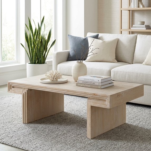 Rustic Industrial Coffee Table with Double-Tier Storage Shelf - Antique Natural
