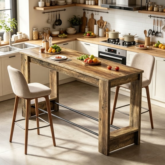 Rustic Industrial Counter Height Bar Dining Table Only Wood Grain Engineered Wood Table with Metal Footrest for Farmhouse Loft Kitchen Breakfast Nook