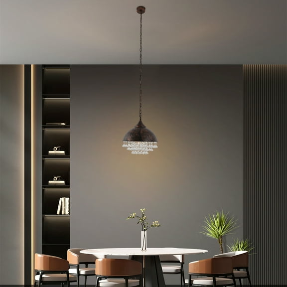 Rustic Industrial Crystal Chandelier, Retro Pendant Lighting Fixture, Adjustable Height for Living Room, Dining Room, and Bedroom Decor