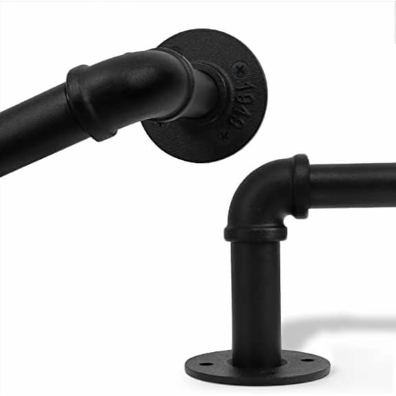 Rustic Industrial Curtain Rods for Windows, 32 to 48 Inches Blackout Wrap Around Curtain Rod 1" Diameter Heavy Duty Window Treatment Rods for Indoor and Outdoor, Simple Modern Design, Black