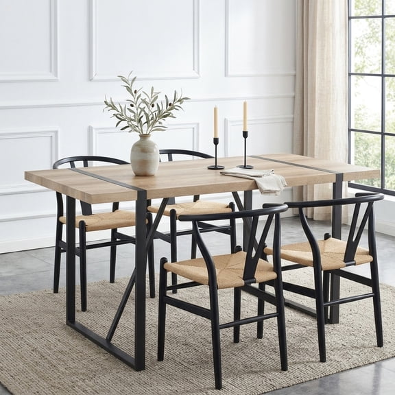 Rustic Industrial Rectangular Wood Dining Table for 4-6 People, 55 Inch
