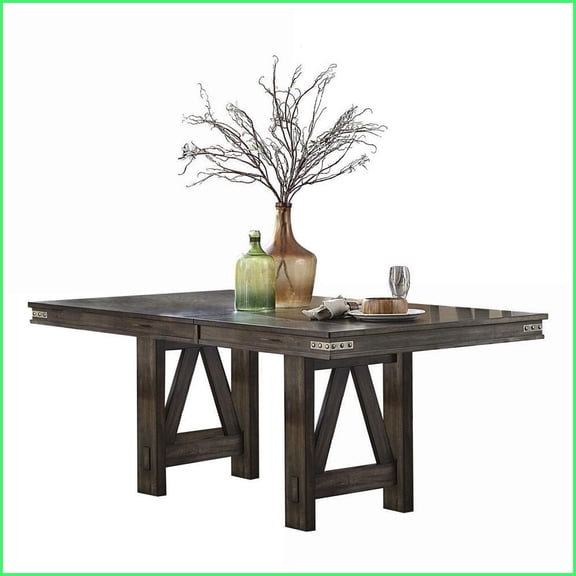 Rustic Industrial Solid Rubberwood Dining Table with Butterfly Extension Leaf Brown Finish | Brown | Industrial,Rustic