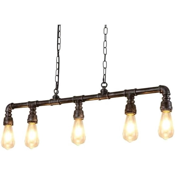 Rustic Industrial Tube Pipe Chandeliers, Steampunk Pendant Light Fixture 5-Light Edison Farmhouse Ceiling Lamp for Dining Room Living Room Bar$$Tools & Hardware Other