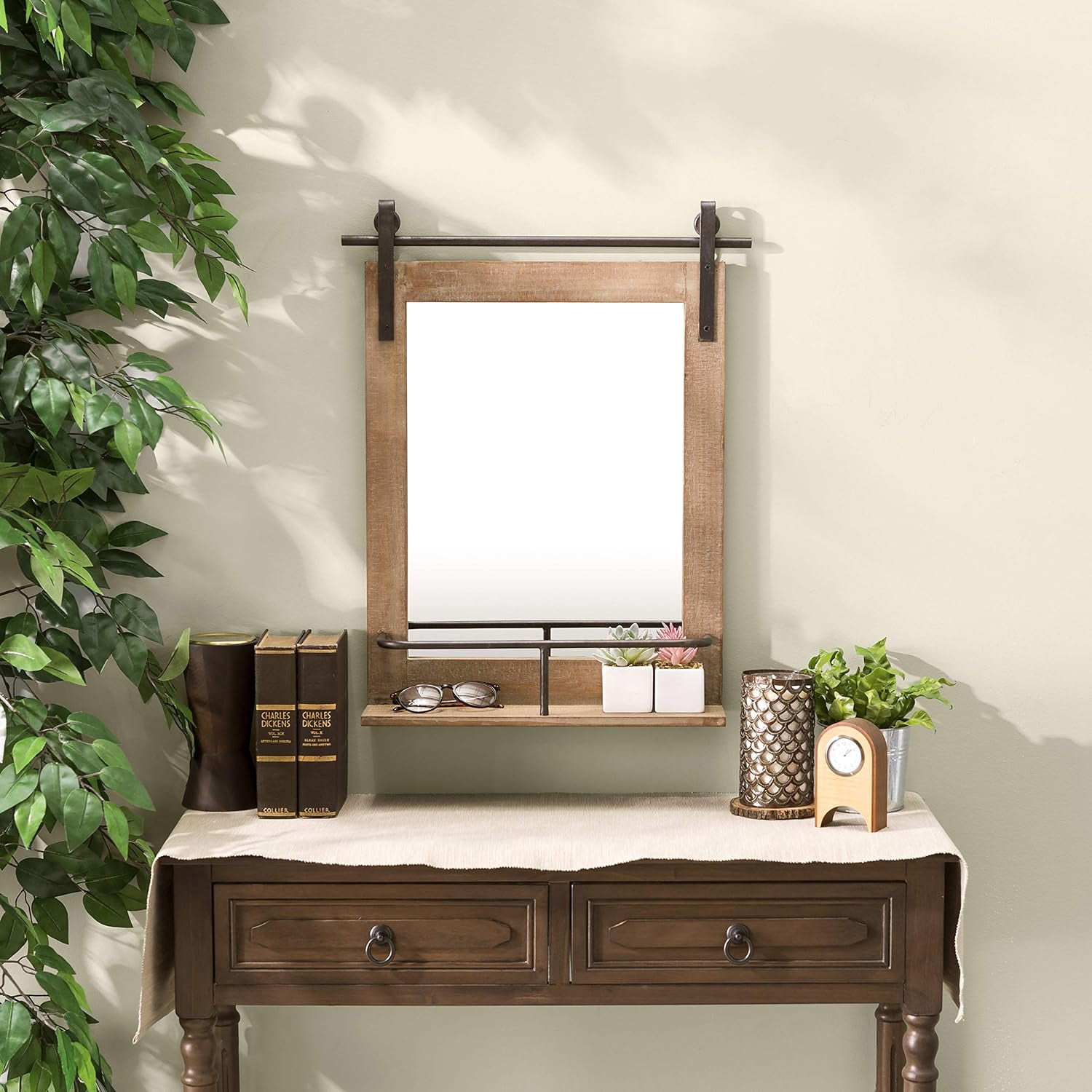Rustic Industrial Wood-Framed Wall Mount Barn Door Vanity Mirror with ...