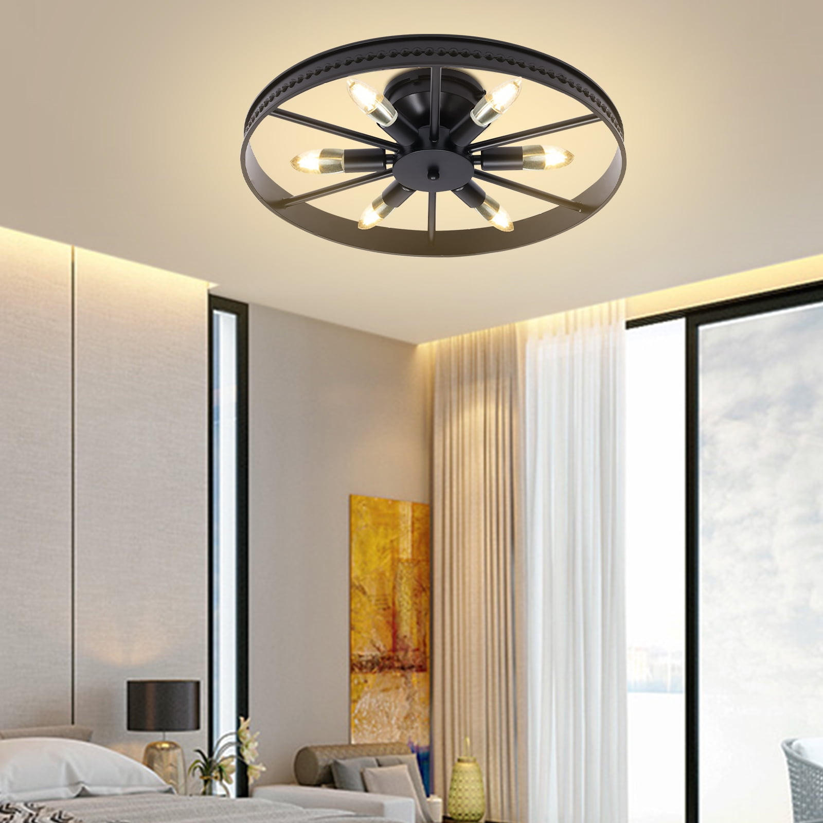 18.9" Nordic Industrial Chandelier - Farmhouse Ceiling Light, Semi-Recessed, E26 Bulb Compatible, For Kitchen, Porch, Living Room