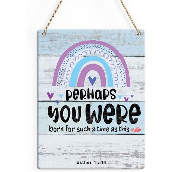 Rustic Inspirational Bible Verse Wood Decor Sign, Esther 4 14 Christian Printed Wood Sign Wall Art, Hanging Door Sign, Rainbow Decorative Wood Sign Home Office Decor 8x10