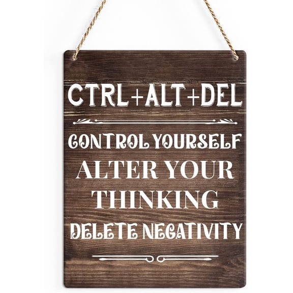 Rustic Inspirational Office Wood Decor Sign, Control Yourself Alter Your Thinking Printed Wood Sign Wall Art, Hanging Door Sign, Motivational Decorative Wood Sign Home Office Decor 8x10