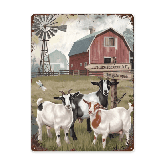 Rustic Inspired 12x16 Inch Metal Wall Plaque Highlighting Plaque Goat Live Like Someone Left The Gate Open Minimalist Retro Interior Detail For Garage Or Workshop Indoor Home Accent