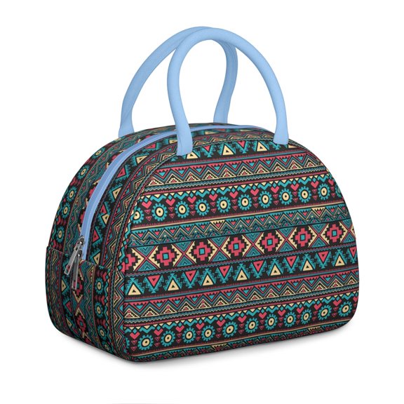 Rustic Insulated Lunch Bag - Thermal Reusable Cooler with Geometric Patterns, Eco-Friendly Tote for Office & Travel