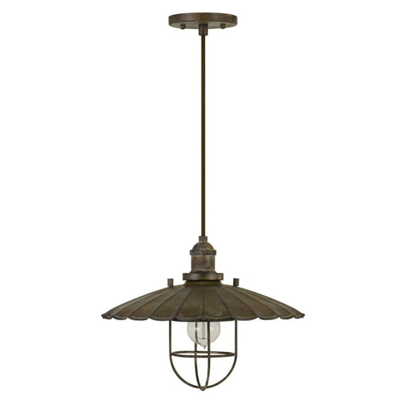 Rustic Inverted Flower Petal Metal Pendant Lighting with Cage Frame, Bronze