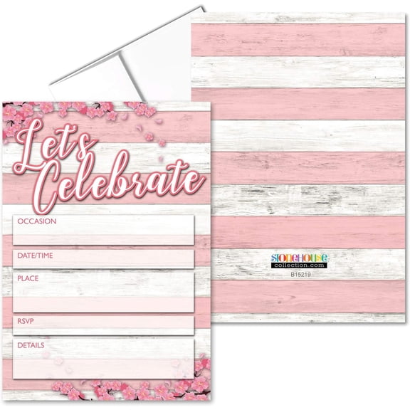 | Rustic Invitations With Envelopes | 25 Pink & Gray Invites & Envelopes | Wedding, Baby Shower, Rehearsal Dinner, Birthday Party (Rustic Pink)