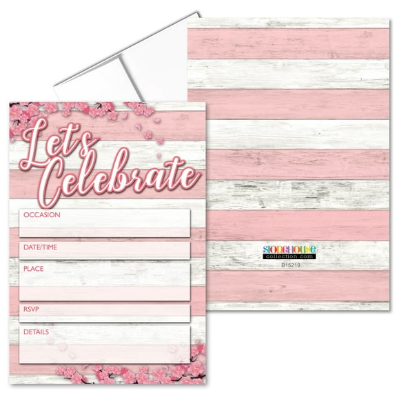 Rustic Invitations with Envelopes - 25 Pink & Gray Invites & Envelopes - Wedding