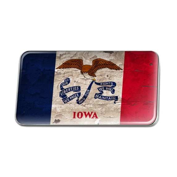 Rustic Iowa State Flag Distressed USA Metal Rectangle Lapel Hat Pin Tie Tack Pinback