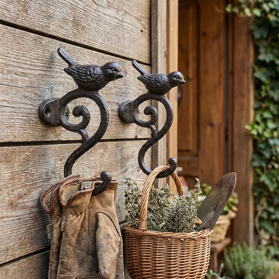 Rustic Iron Bird Shaped Wall Hook Decorative Fence Style Utility Hook