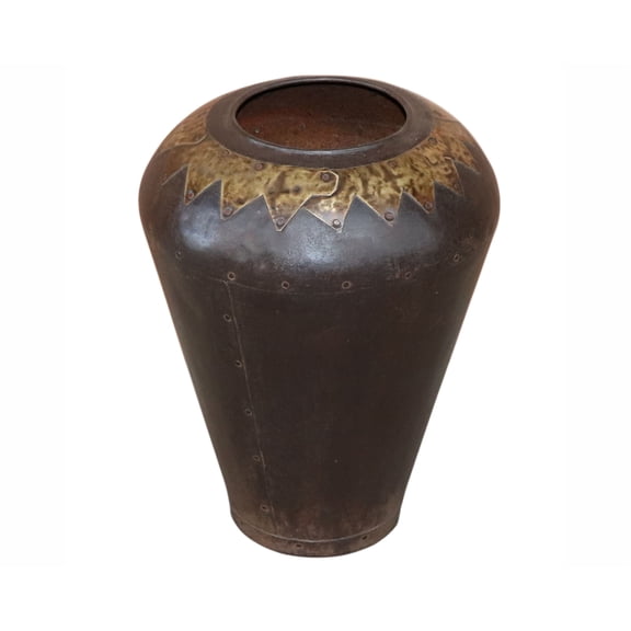 Rustic Iron Pot With Brass Accents