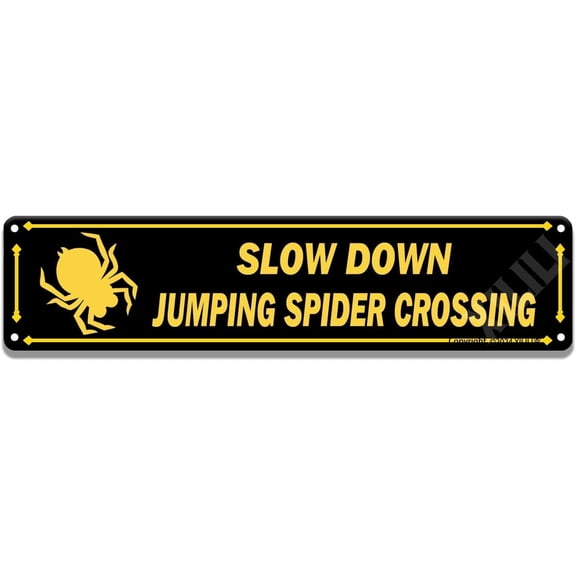 Rustic Jumping Spider Crossing Metal Street Sign, Funny Wall Decor Name Plate Plaque for Home Garage Bar Man Cave, 16 x 4 Inch