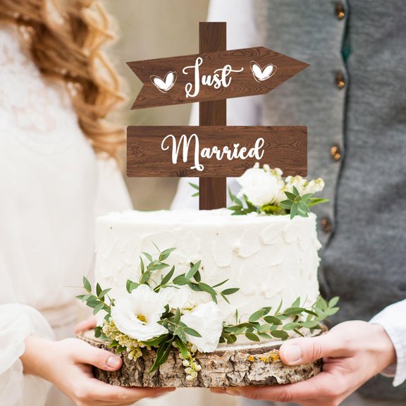 Rustic Just Married Wood Cake Topper 7.48'' x 5.12'' Wedding Decoration