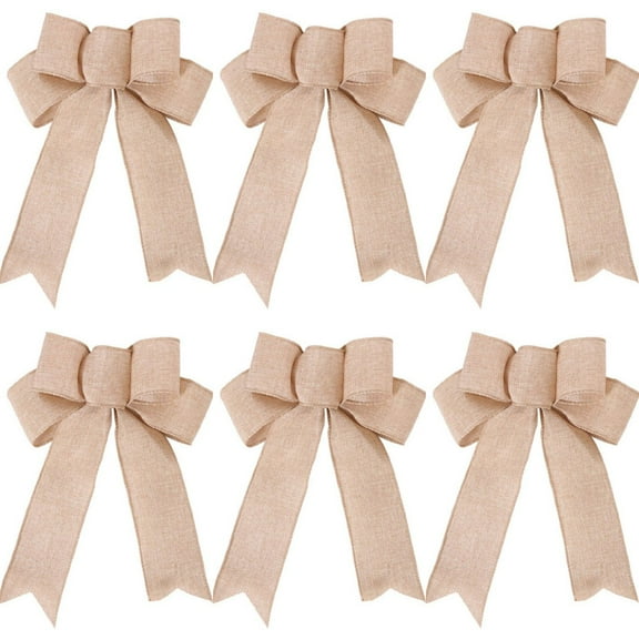 Rustic Jute Bows Burlap Wreaths Bows Christmas Tree Topper for Wedding Holiday Birthday Party Decoration 6 PCS