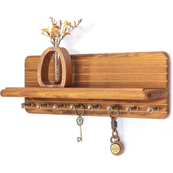 Rustic Key Holder Wall Mount for Home Decor \u Modern Key Hook with Sturdy Hooks & Floating Shelf \u Chic Wall Organizer for Entryway, Living Room, or Kitchen Decor()