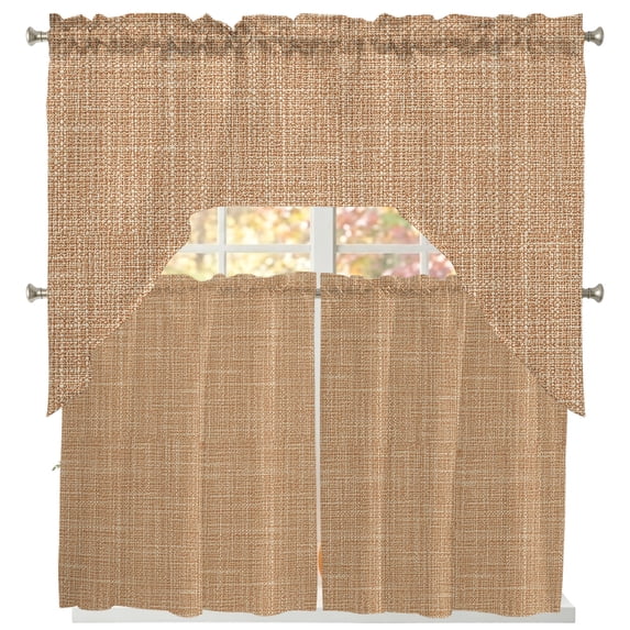 Rustic Khaki Swag Curtains for Living Room/Bedroom Windows, Farmhouse Solid Color Kitchen Curtains and Valances Set 36 Inch Length, Light Filtering Swags Valance Curtain Panels