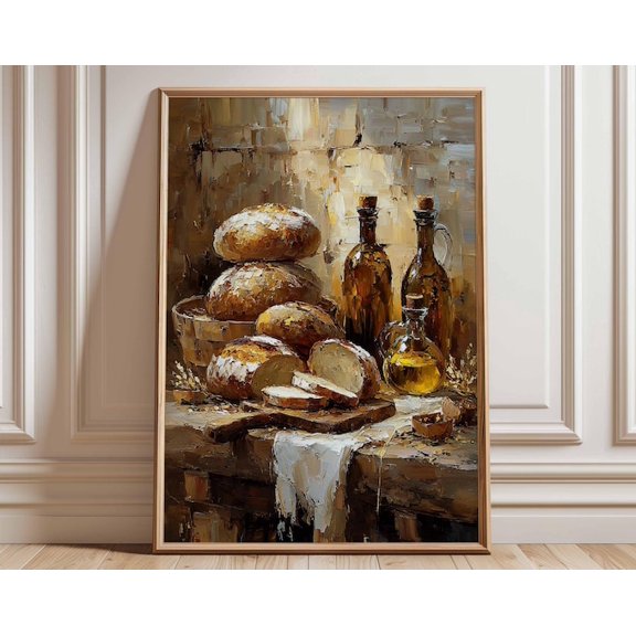 Rustic Kitchen Bread Still Life Wall Art Print, Unframed Paper Poster 8x10in