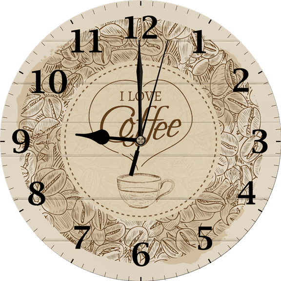 Rustic Kitchen Coffee Corner MDF Wood 10in Round Wall Clock, Silent Non-Ticking Battery Operated, Ideal for Kitchen, Office, Coffee Bar Decor