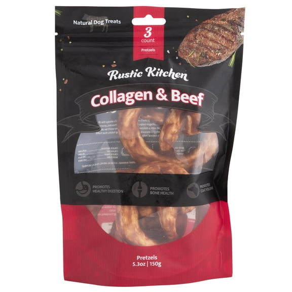 Rustic Kitchen Collagen & Beef Pretzels Beef Flavoured Natural Dog Treats, Pack of 3, 5.3 oz (150 g)