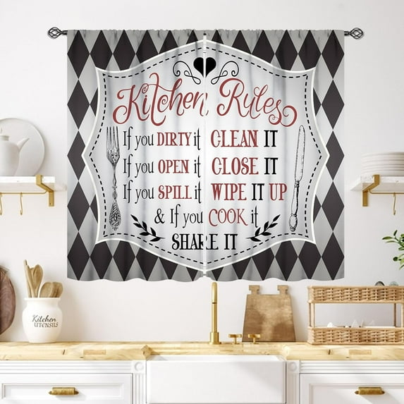 Rustic Kitchen Curtains,Country Vintage Funny Quotes Farmhouse Black White Buffalo Plaid Rod Pocket Short Curtain Tiers for Cafe Living Room Bedroom Window Drapes Treatment,55X39 Inch