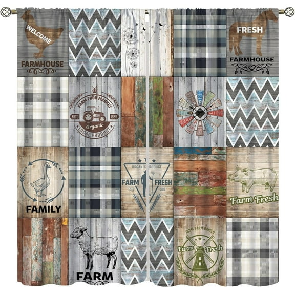 Rustic Kitchen Curtains, Farmhouse Country Minimalism Kitchenware Short Curtain Sweet Home Watercolor Drapes for Dining Room Cafe, 2 Panel Set, 28x40in