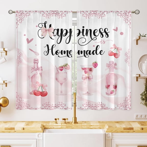 Rustic Kitchen Curtains, Farmhouse Country Minimalism Kitchenware Short Curtain Sweet Home Watercolor Drapes for Dining Room Cafe, 2 Panel Set, 28x40in