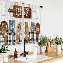 Rustic Kitchen Curtains Small Short Farmhouse Country Buffalo Plaid Wooden Plank Rod Pocket Funny Quotes Black White Vintage Bedroom Living Room Treatment Fabric 2 Panels 28Wx40H Inch