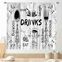 Rustic Kitchen Curtians, Farmhouse Fork and Spoon Woodern Plank Board Cook Theme Coffee Time Vintage Cottage Cafe Living Room Bedroom Window Curtains Drapes Treatments 2 Panels, 42"x63" Inch